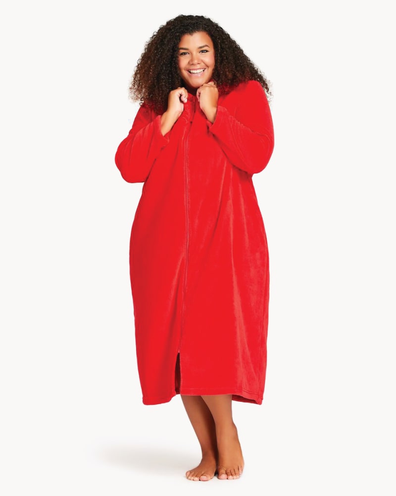 Plus size model wearing Embroidered Full-Zip Robe by Avenue | Dia&Co | dia_product_style_image_id:171751
